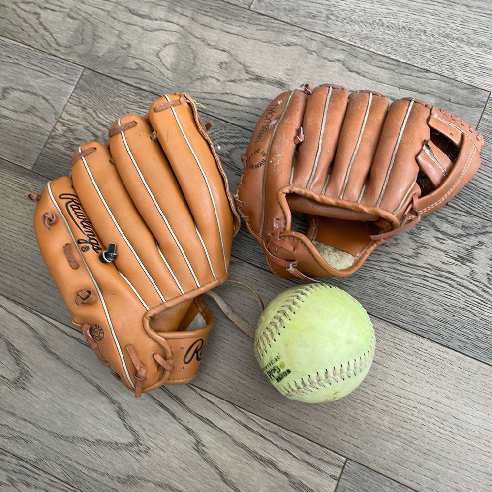Baseball gloves and balls
